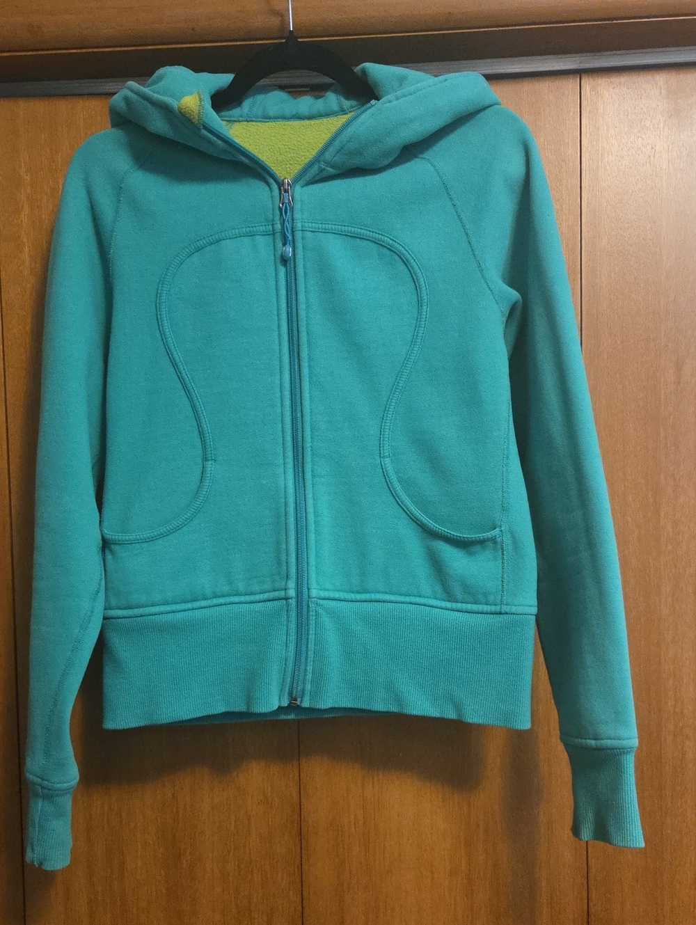 lululemon athletica Teal Zip-Up Hoodie with Lime Interior